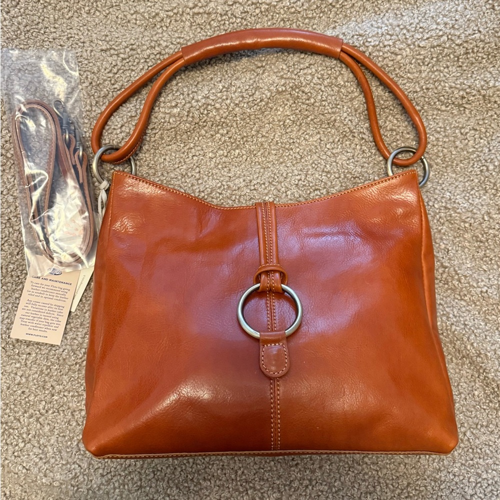 Floto Leather Tavoli Tote with crossbody strap Honey Brown